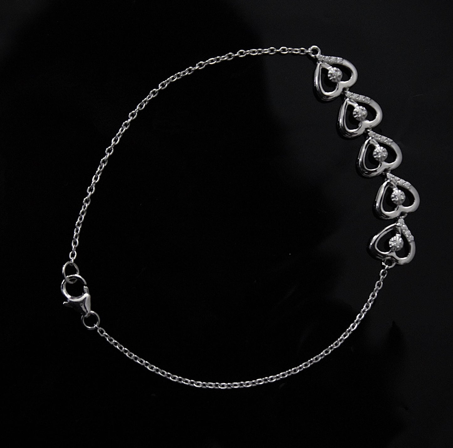 Heart Shape Moissanite Bracelet, 925 Sterling Silver Bracelet for Her, Link Chain Silver Heart Bracelet, Perfect Gift for Valentines Day