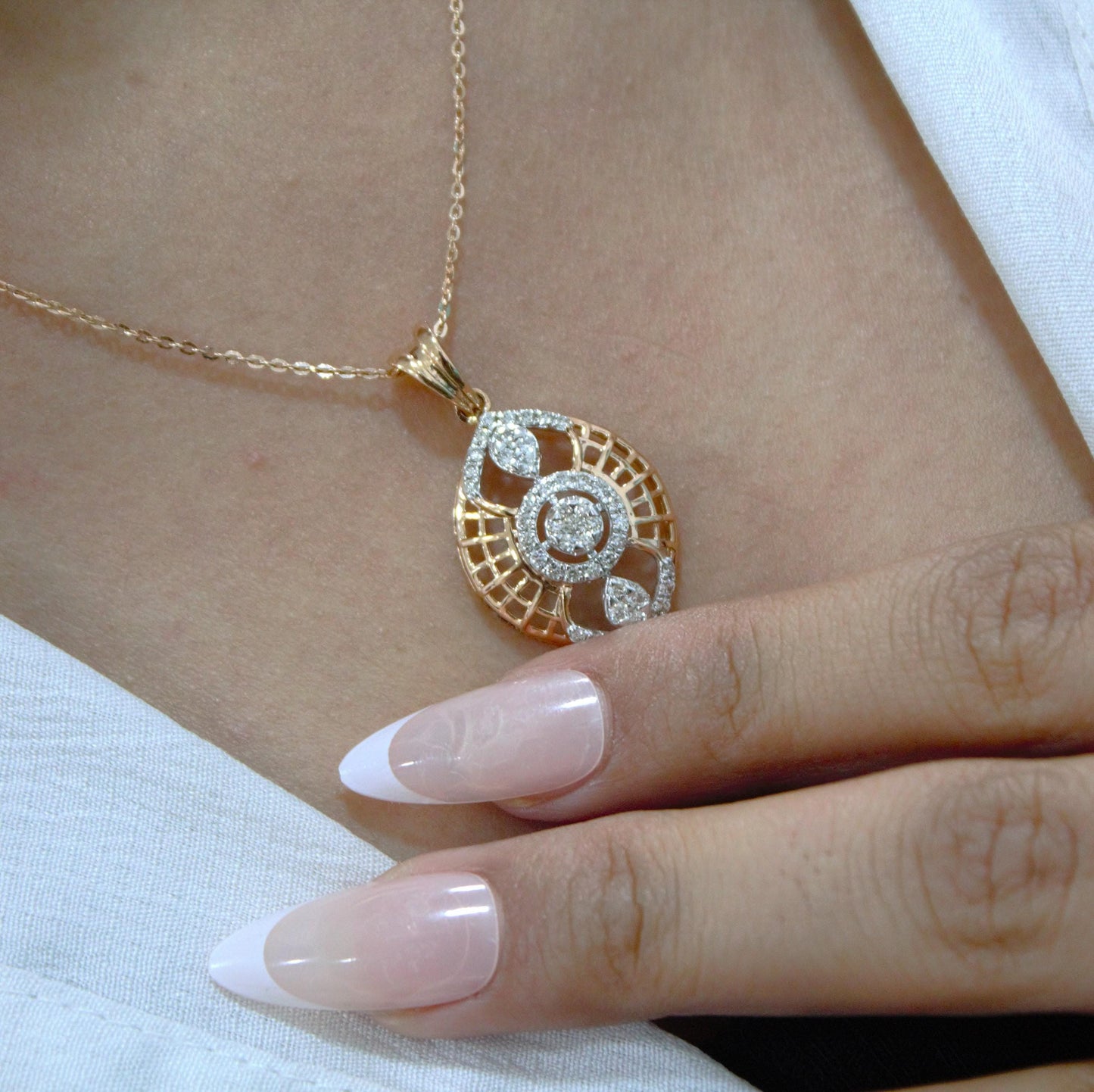 Rose Gold Pendant Earring Set, 18k Solid Gold Diamond Jewelry, Real Diamond Necklace with Stud Earrings, IGI Certified Diamond Jewelry Gift