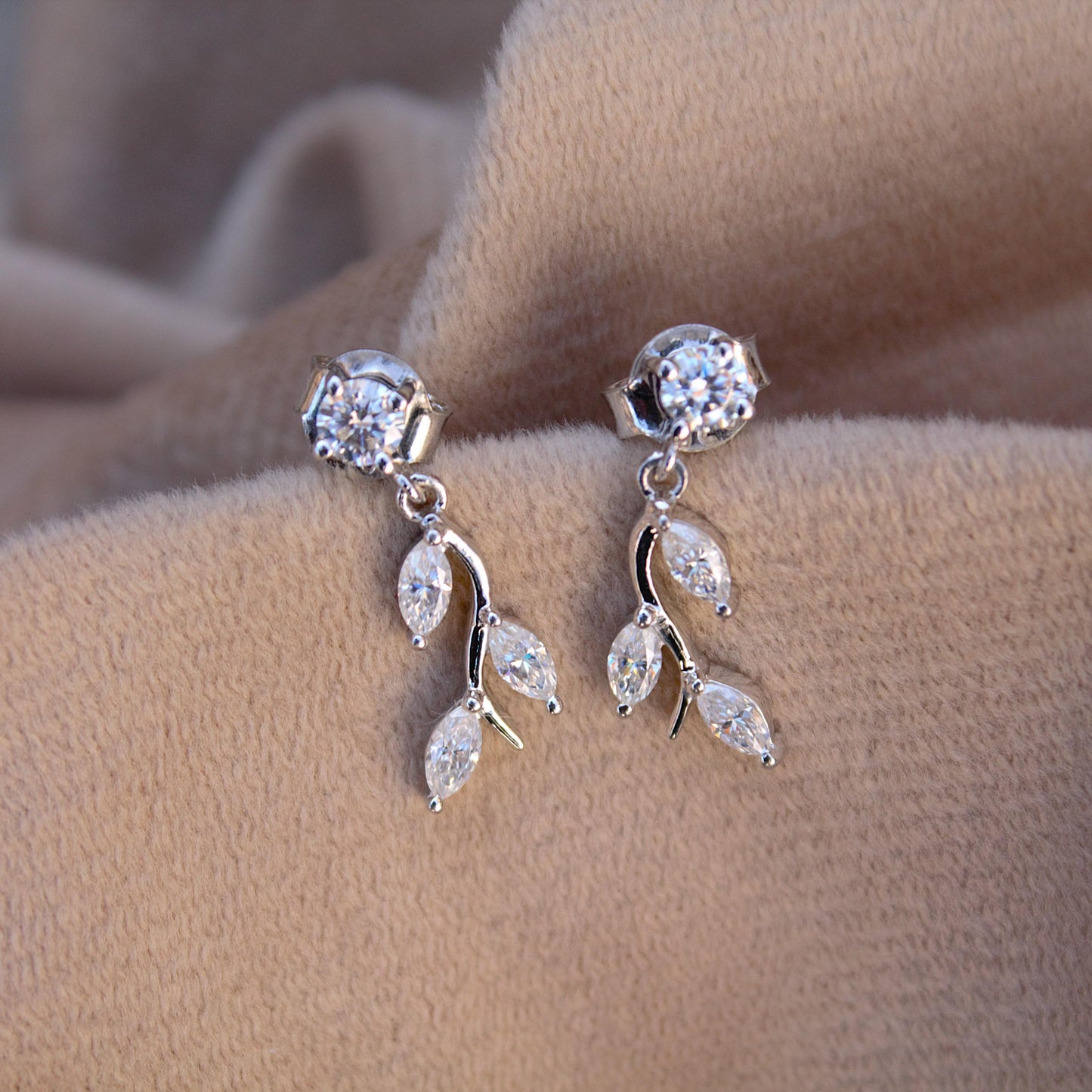 Moissanite Stud Dangle Earrings for Women, 925 Sterling Silver Earrings, Round and Marquise Stone Earrings, Colorless Moissanite Jewelry