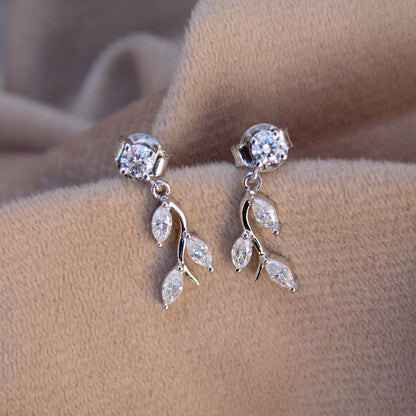 Moissanite Stud Dangle Earrings for Women, 925 Sterling Silver Earrings, Round and Marquise Stone Earrings, Colorless Moissanite Jewelry