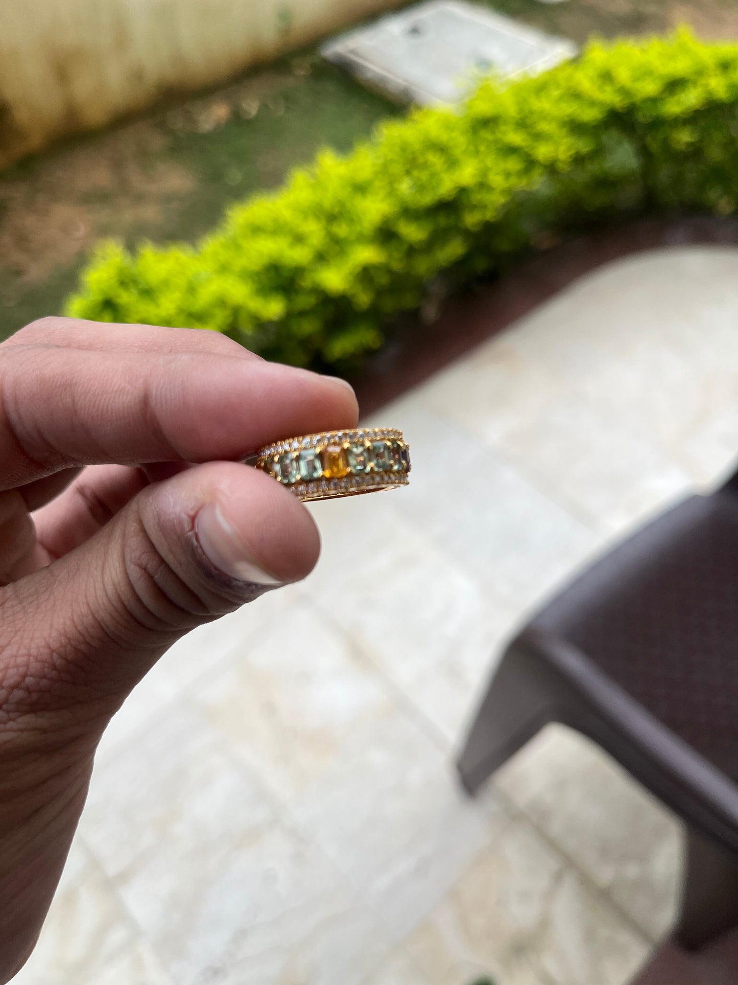 Rainbow Sapphire Round Ring With Moissanite, Multi Sapphire Ring, Full Eternity Band, Gold Ombre Ring, Natural Sapphires Eternity Band