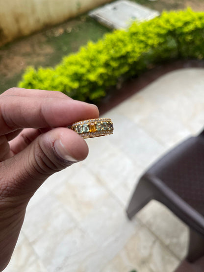 Rainbow Sapphire Round Ring With Moissanite, Multi Sapphire Ring, Full Eternity Band, Gold Ombre Ring, Natural Sapphires Eternity Band