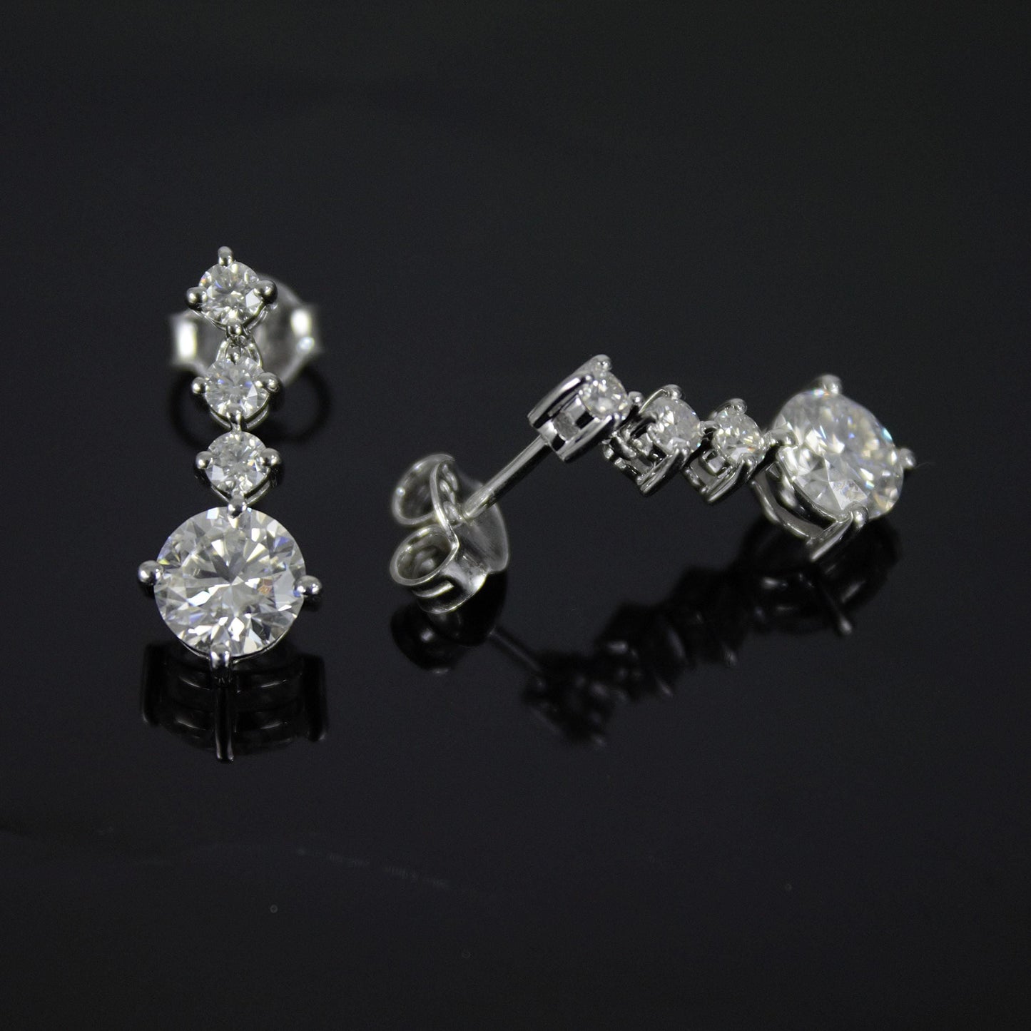 Round Cut Moissanite Silver Dangle Earrings, Push Back Silver Earrings, 925 Sterling Silver Handmade Earrings, Perfect Birthday Gift for Her