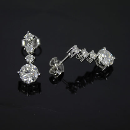 Round Cut Moissanite Silver Dangle Earrings, Push Back Silver Earrings, 925 Sterling Silver Handmade Earrings, Perfect Birthday Gift for Her