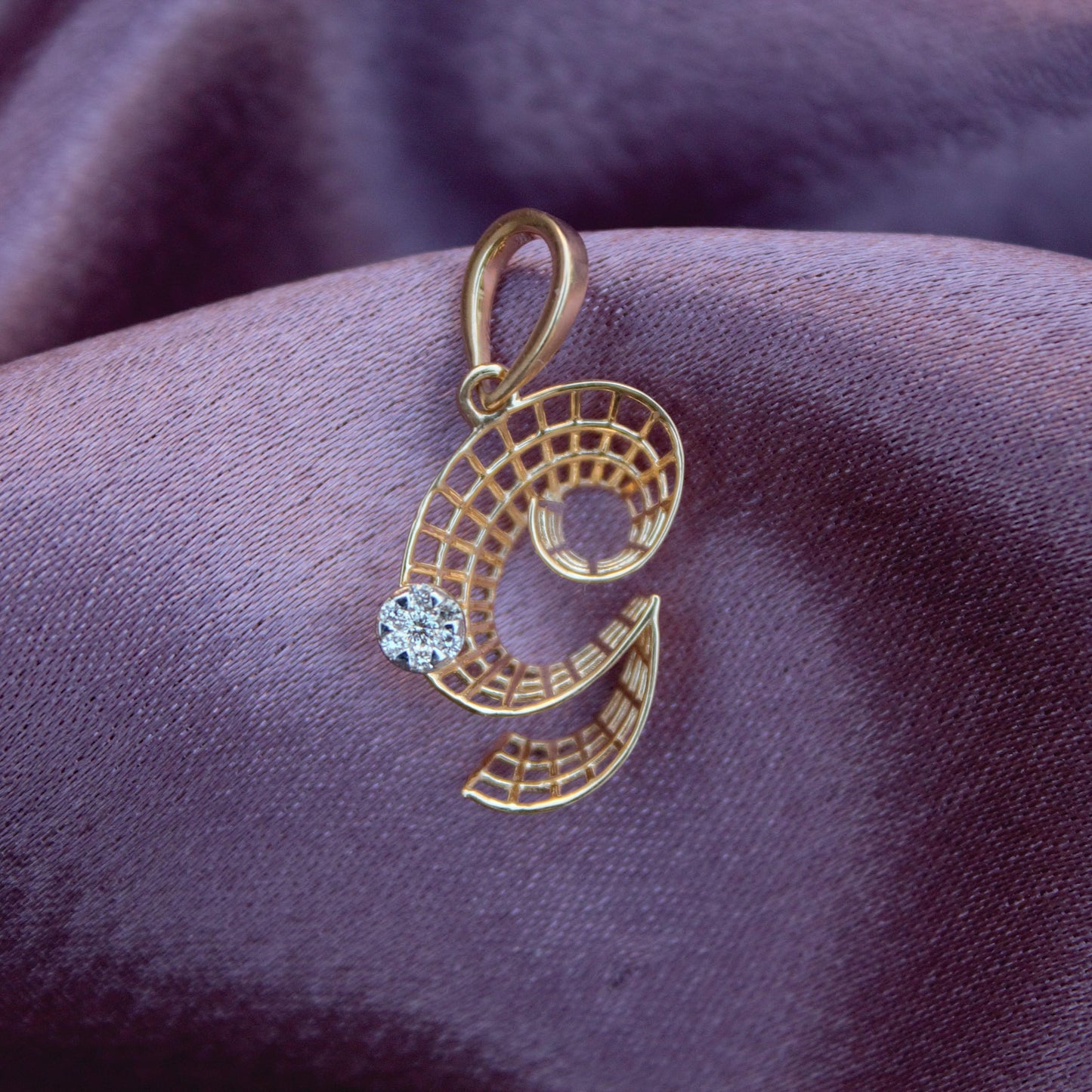 18K Solid Yellow Gold Pendant Without Chain, Seven Stone Alphabet Real Diamond Pendant, Elegant Charm Gold Pendant Gift For Special One