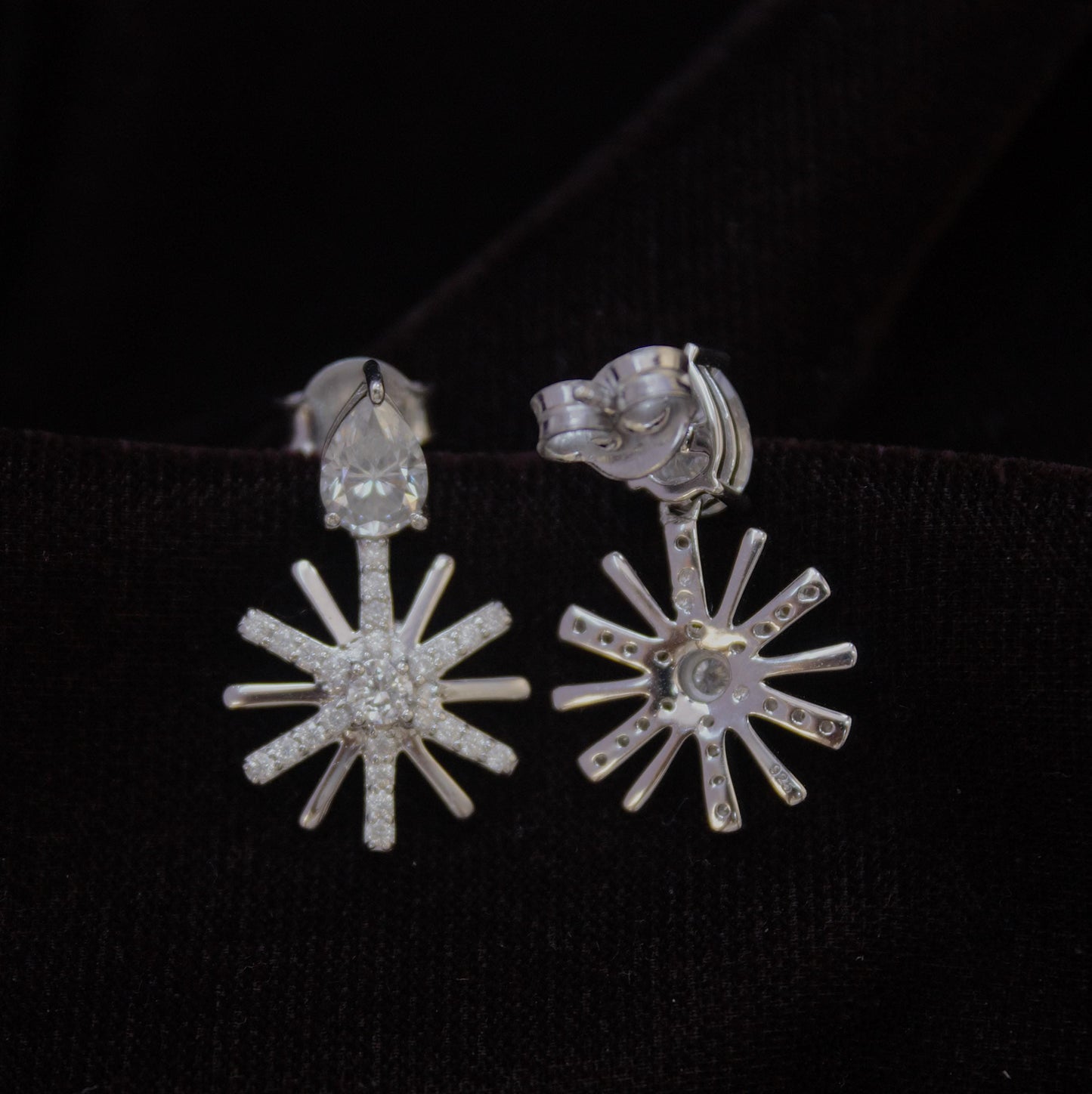 Moissanite Cluster Flower Stud Dangle Earrings, Designer Party Wear Earrings, Floral Shape Earrings for Women, Vintage Earrings in Silver