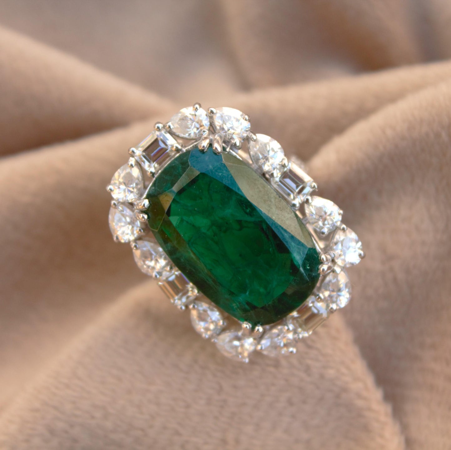 Elongate Cushion Emerald Inclusion with Moissanite Ring, Unique Ring for Men and Women, Green Gemstone Jewelry, Handmade Propose Ring Gift