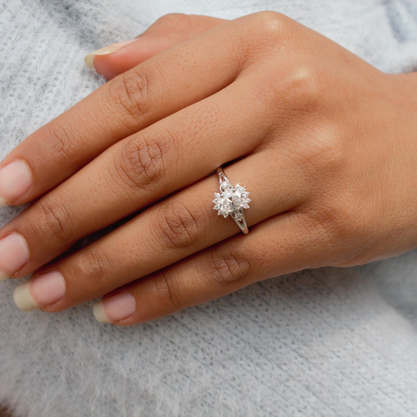 Cluster Moissanite Ring in 925 Sterling Silver, Statement Ring for Women, Solitaire Moissanite Silver Ring, Perfect Gift For Girlfriend