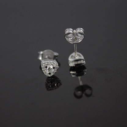 925 Sterling Silver Moissanite Stud Earrings, Trillion Shape Tiny Earrings for Girls, Round Cut Handmade Halo Earrings, Minimalist Studs