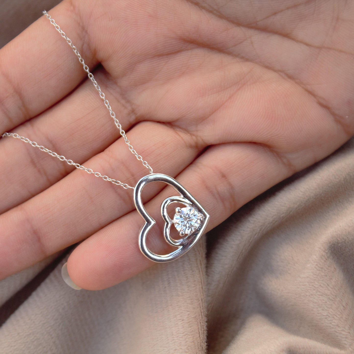 Moissanite Round Cut Heart Shape Pendant Necklace, Sparkling Heart Pendant with Chain, Ready to Ship, 925Sterling Silver Gift for Girlfriend