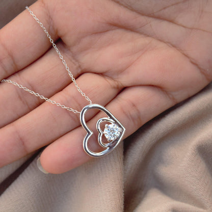 Moissanite Round Cut Heart Shape Pendant Necklace, Sparkling Heart Pendant with Chain, Ready to Ship, 925Sterling Silver Gift for Girlfriend