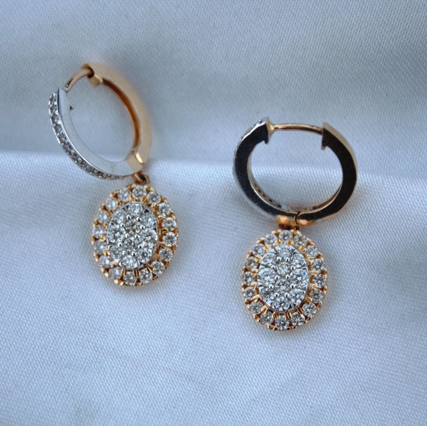 Statement Solid18k Yellow Gold Diamond Jewelry Set, Natural Diamonds Pendant Necklace with Hoop Dangle Earrings, Dainty Elegant Gold Jewelry