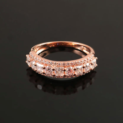 Round Cut Moissanite Half Eternity Ring, Minimalist Proposal Ring, 14K-18K Solid Gold Ring, Solitaire Gold Ring, Dainty Ring For Engagement