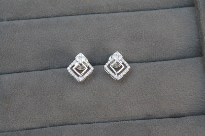 Diamond Gold Necklace with Earrings, 18K Gold Jewelry Set, Designer Gold Jewelry, Real Diamond Pendant with Chain and Stud Earrings Set