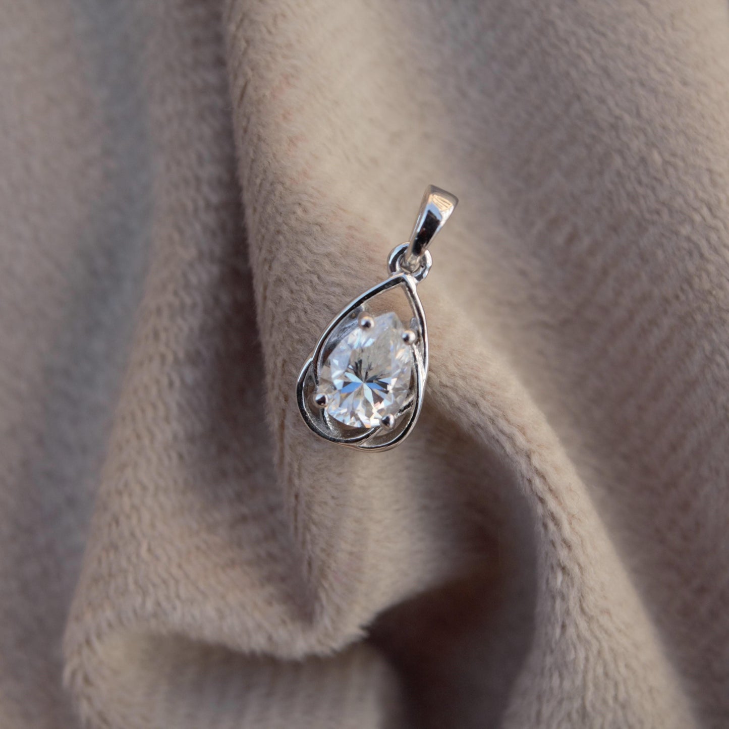 White Moissanite Pear Cut Pendant, 925 Sterling Silver Dainty Pendant, Silver Tiny Pendant, Silver Charm Pendant, Perfect Anniversary Gift