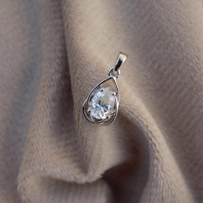 White Moissanite Pear Cut Pendant, 925 Sterling Silver Dainty Pendant, Silver Tiny Pendant, Silver Charm Pendant, Perfect Anniversary Gift