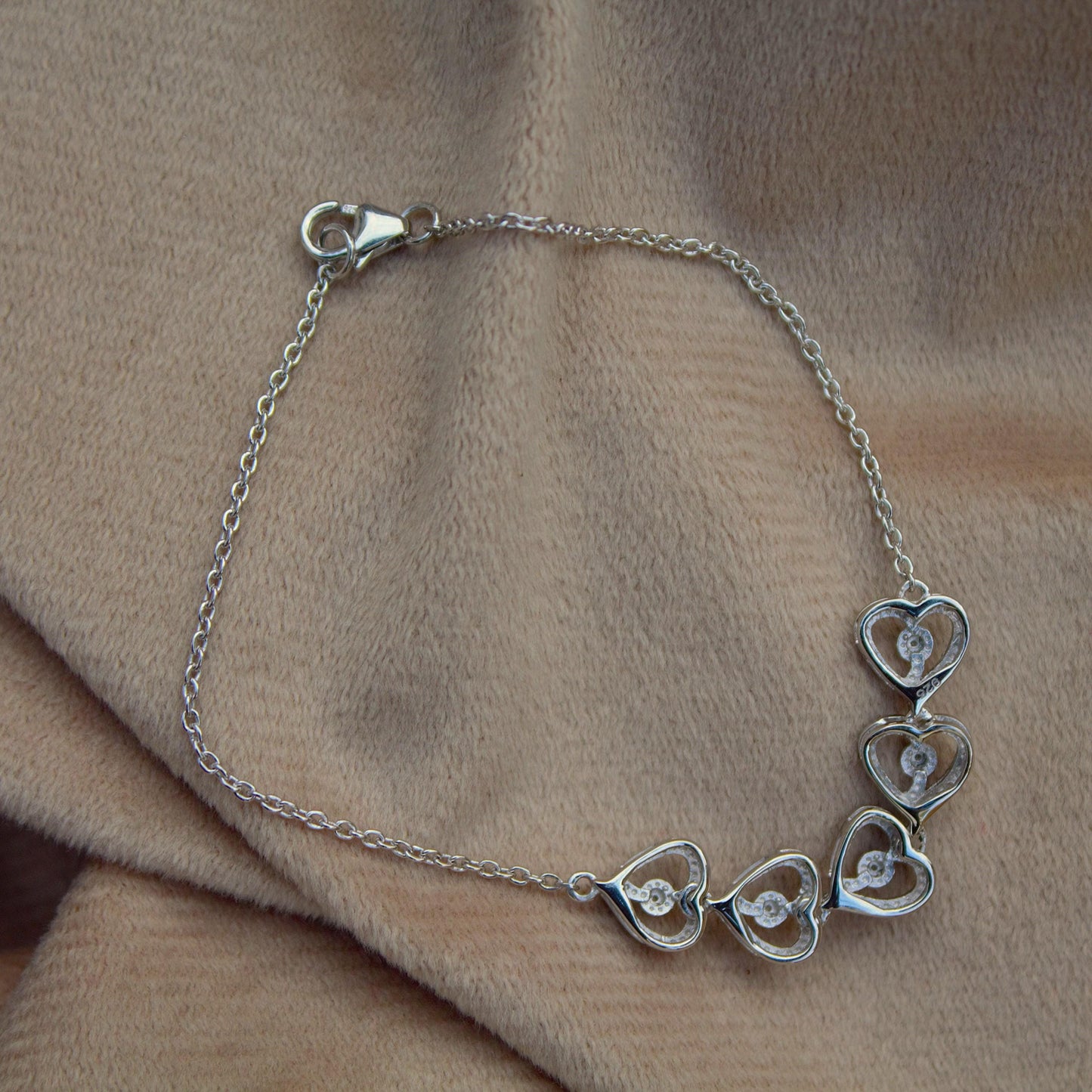 Heart Shape Moissanite Bracelet, 925 Sterling Silver Bracelet for Her, Link Chain Silver Heart Bracelet, Perfect Gift for Valentines Day