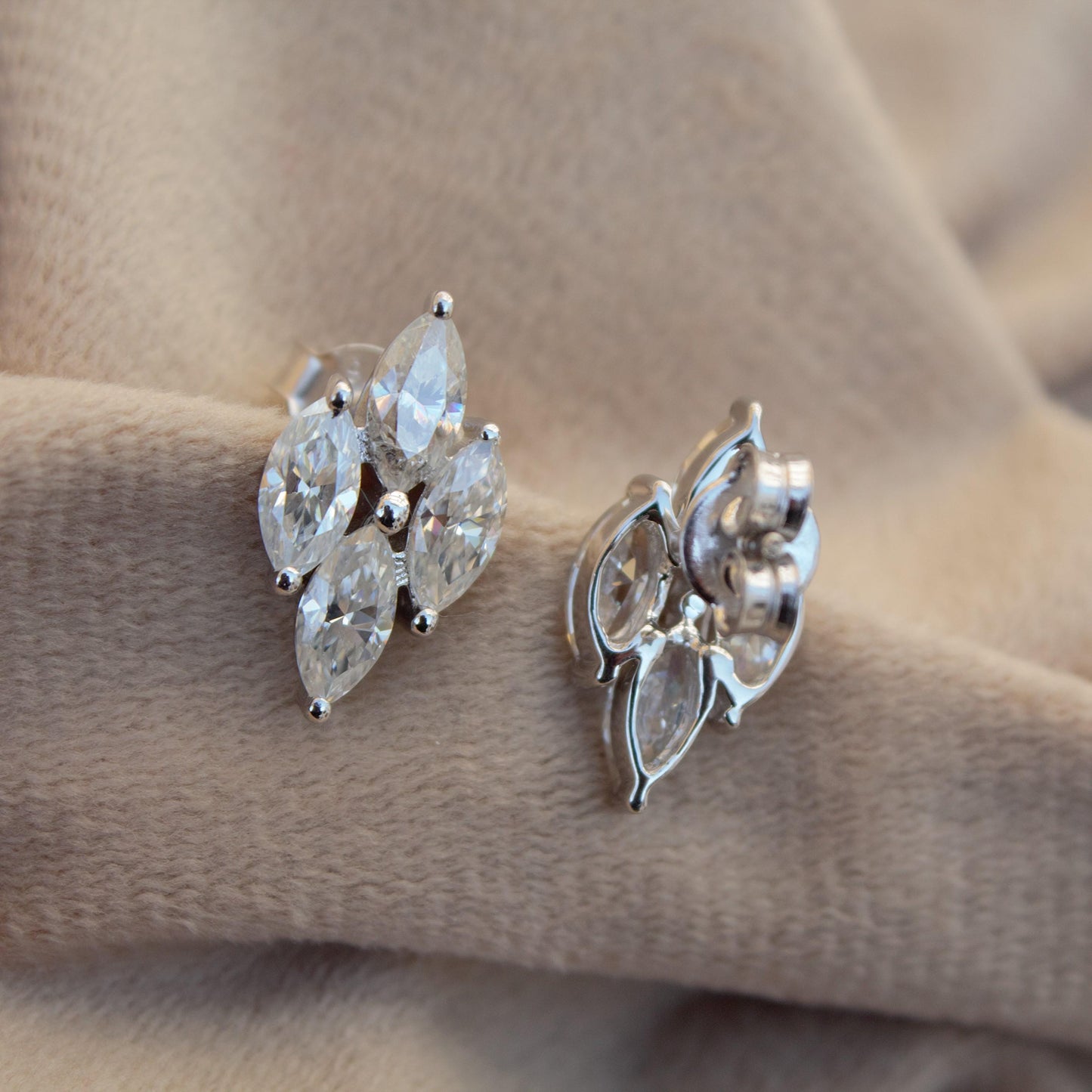 925 Sterling Silver Stud Earrings, Marquise Cut Stud Earrings, Moissanite Dainty Earrings, Silver Minimalist Jewelry, Ready To Ship Jewelry