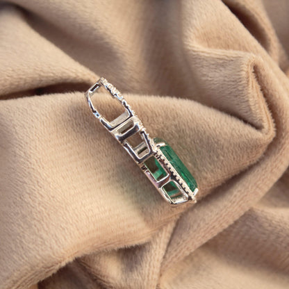 Moissanite & Green Inclusions Emerald Silver Pendant, Statement Pendant For Anniversary Gift, 925 Sterling Silver Emerald Cut Pendant