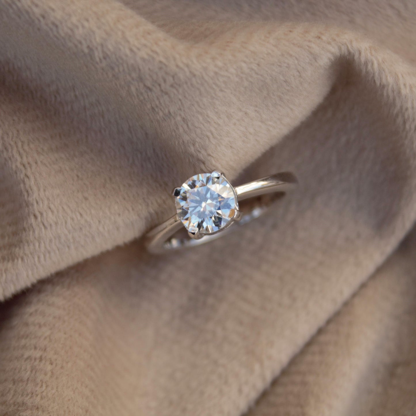 White Moissanite Round Cut Stone Ring, Solitaire Silver Ring, Minimalist Ring, Perfect Gift For Her, Single Stone Silver Moissanite Ring