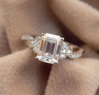 Moissanite Emerald Cut Elegant Ring, Minimalist Silver Ring, 925 Sterling Silver Ring, Anniversary Ring, Solitaire Prong Set Ring for Wife