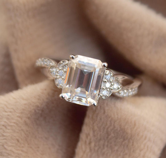 Moissanite Emerald Cut Elegant Ring, Minimalist Silver Ring, 925 Sterling Silver Ring, Anniversary Ring, Solitaire Prong Set Ring for Wife