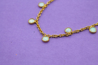 Opal Charm Necklace For Gift, Dainty Opal Jewelry, October Birthstone Necklace, 925 Sterling Silver Necklace for Wife, Opal Charm Necklace