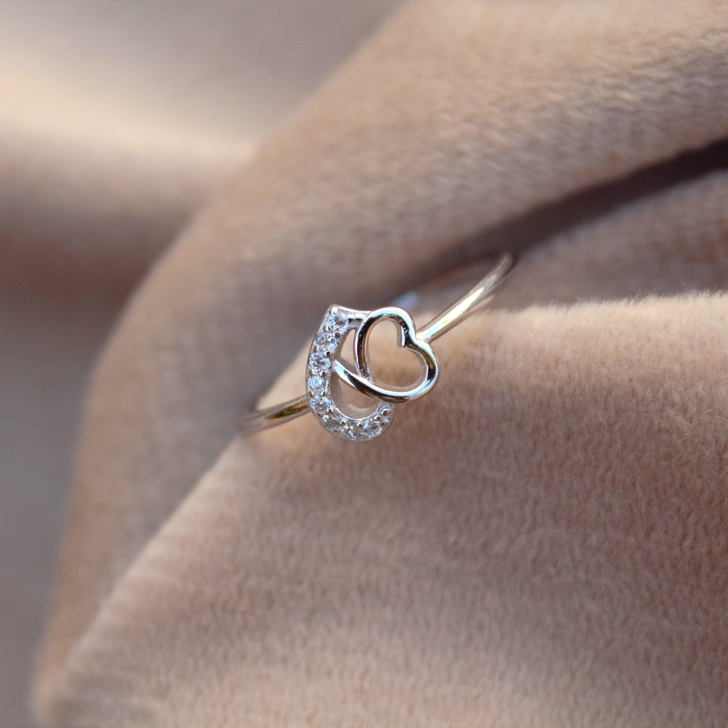 925 Sterling Silver Heart Ring with Cubic Zirconia, Elegant Jewelry Gift for Her, Minimalist Cubic Zirconia Silver Heart Ring For Love