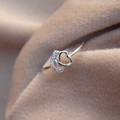 925 Sterling Silver Heart Ring with Cubic Zirconia, Elegant Jewelry Gift for Her, Minimalist Cubic Zirconia Silver Heart Ring For Love