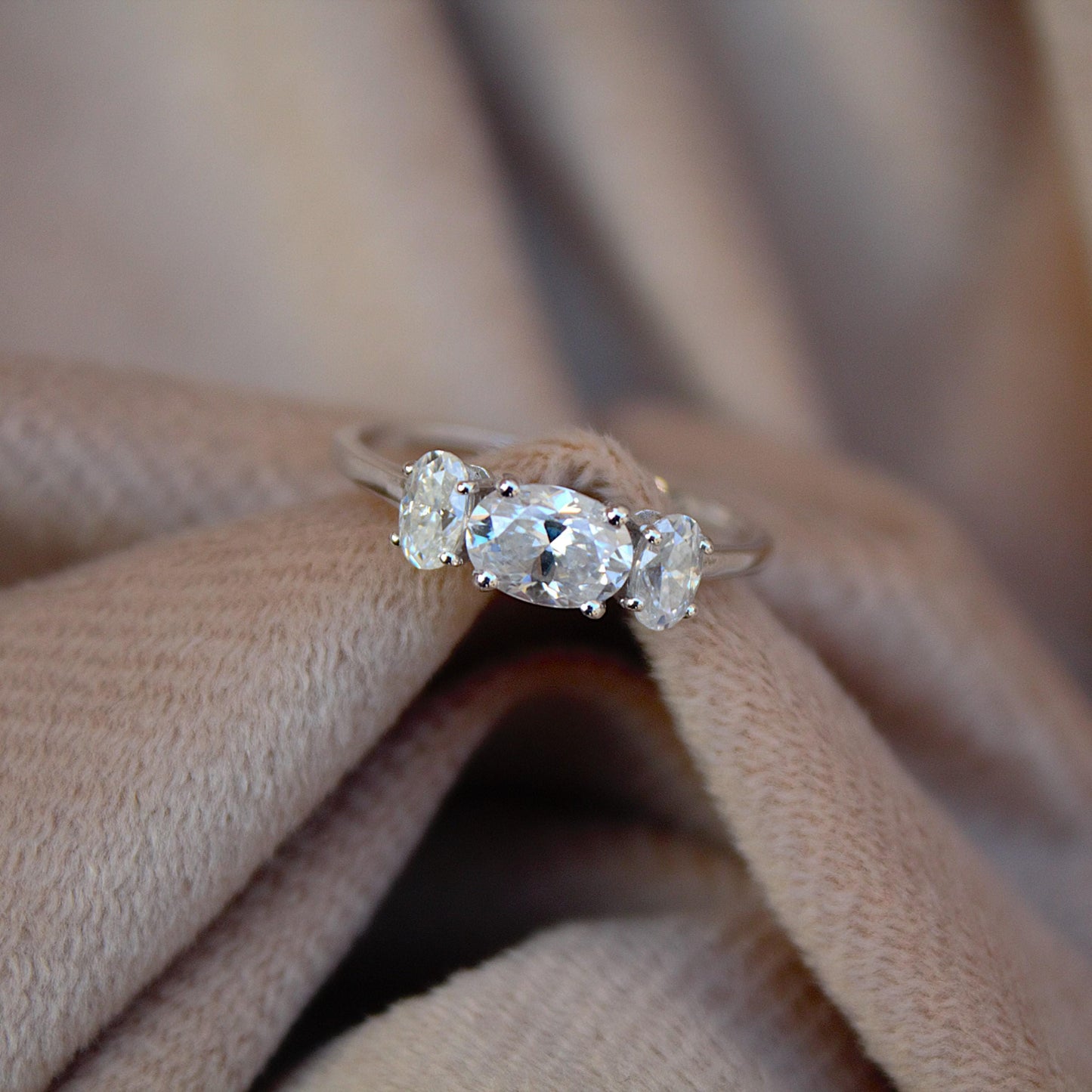 Oval Cut Moissanite Engagement Ring, 925 Sterling Silver Handmade Ring, Lightweight Prong Set Ring, Three Stone Ring, Perfect Gift for Women