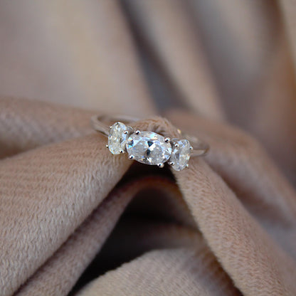 Oval Cut Moissanite Engagement Ring, 925 Sterling Silver Handmade Ring, Lightweight Prong Set Ring, Three Stone Ring, Perfect Gift for Women