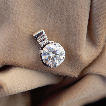Round Cut Moissanite Solid Silver Pendant,925Sterling Silver Handmade Pendant, Statement Silver Jewelry for Men and Women, Pendant for Chain