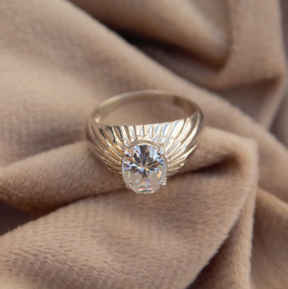 925 Sterling Silver Dome Ring with Moissanite, Oval Cut White Stone Ring, Bohemian Ethnic Ring for Men and Women, Vintage Timeless Jewelry