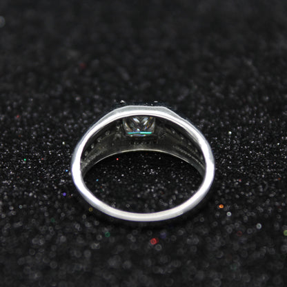 925 Sterling Silver Ring, Men's Moissanite Ring, Engagement Ring For Him, D Color VVS Moissanite Ring, Princess Cut Moissanite Halo Ring