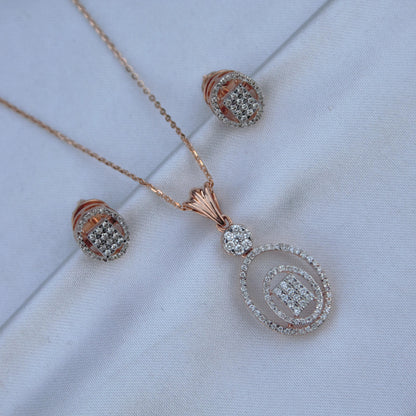 Real Diamonds Rose Gold Bridal Jewelry Set, Solid 18k Gold Pendant Necklace with Stud Earrings, Dainty Handmade Jewelry, Engagement Gift