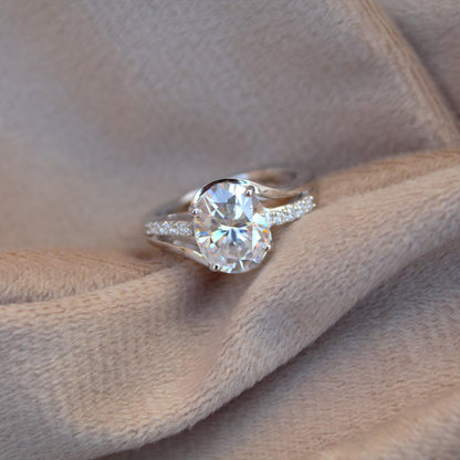 Oval Cut Moissanite Stone Ring, 925 Sterling Silver Ring for Women, Handmade Solitaire Silver Jewelry, Statement Propose Ring, Vintage Ring