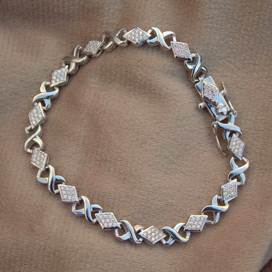 7.5 Inches 925 Sterling Silver Moissanite Bracelet, Unique Colorless Moissanite Jewelry for Women, Vintage Style Jewelry, Daughter's Gift