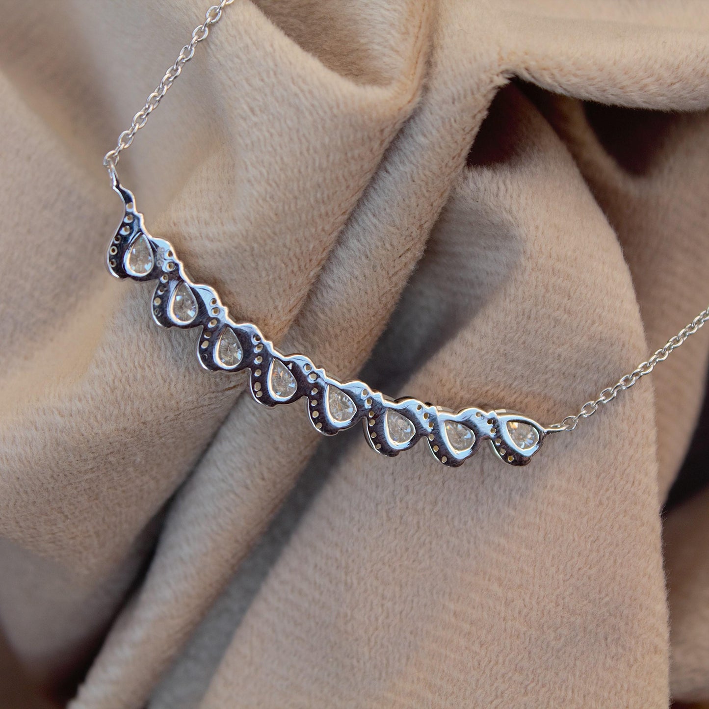 Colorless Moissanite Pear Necklace, 925 Sterling Silver Chain Necklace, Lightweight Travel Jewelry, Minimalist Silver White Stone Necklace