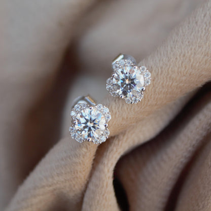 Round Cut Moissanite Stud Earrings, Minimalist Silver Stud Earrings, Dainty Silver Earrings, 925 Sterling Silver Studs, Anniversary Gift