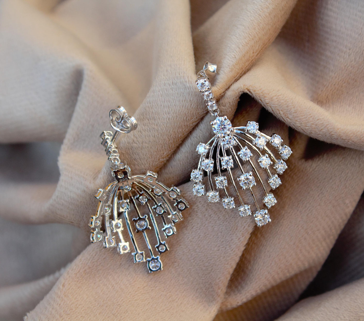 Moissanite 925 Sterling Silver Dangle Earrings, Designer Statement Earrings for Women, White Moissanite Jewelry, Wedding Earrings for Bride