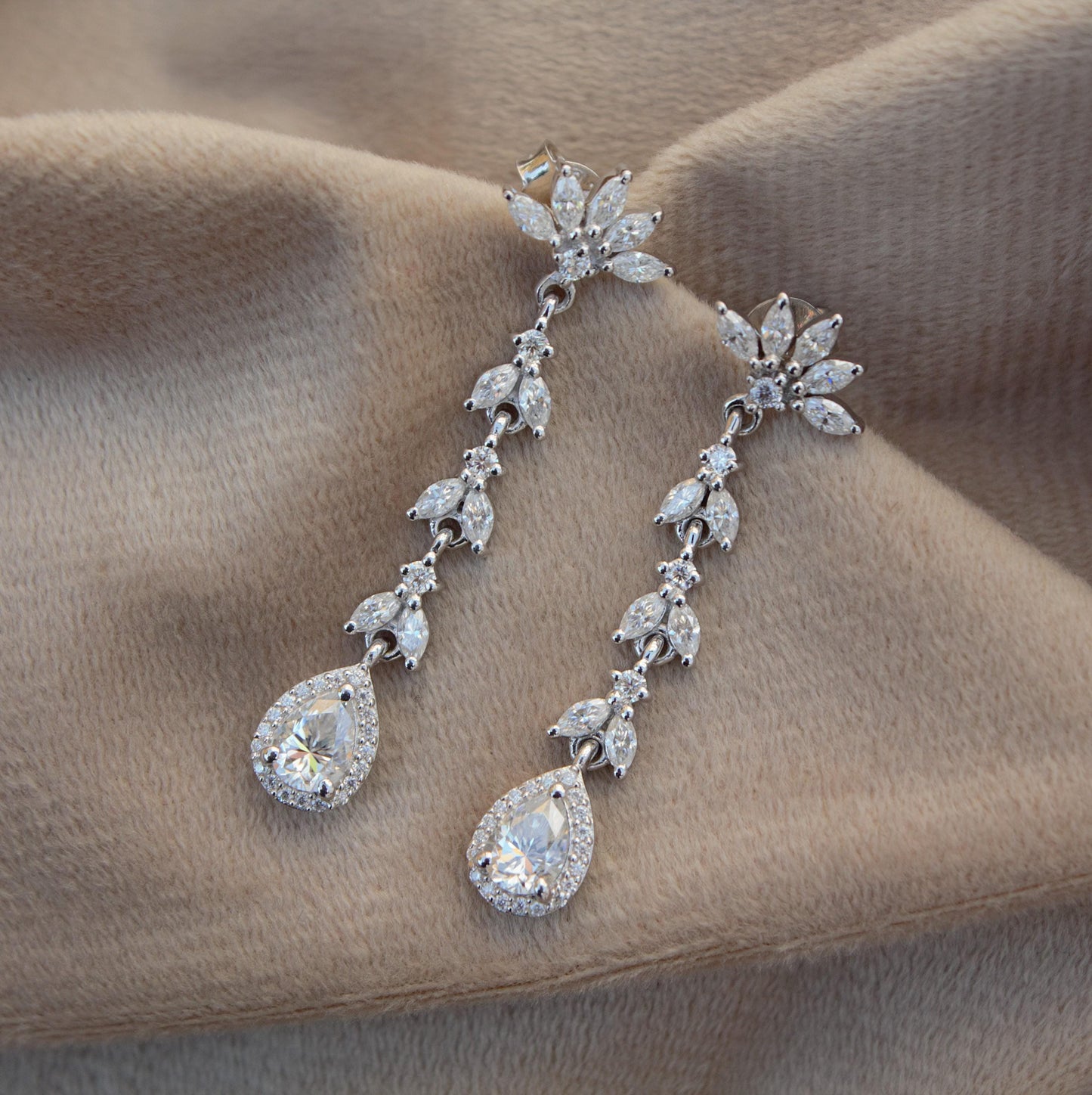 Minimalist Long Moissanite Drop Earring, Chandelier Silver Earrings, Perfect Bridesmaid Gift For Her, Moissanite Sterling Silver Earrings