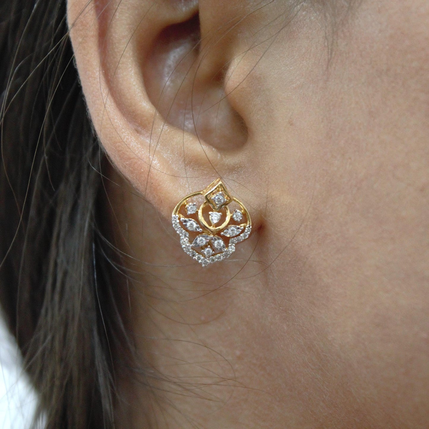 Solid 18K Yellow Gold Diamond Jewelry Set, Designer Gold Stud Earrings and Chain Pendant Set, Wedding Bridal Gold Jewelry Set, Perfect Gift