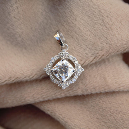 Sterling Silver Cluster Moissanite Pendant, 925 Silver Cushion Shape Pendant, Solitaire Halo Pendant , Silver Loop Pendant for Chain, Gift
