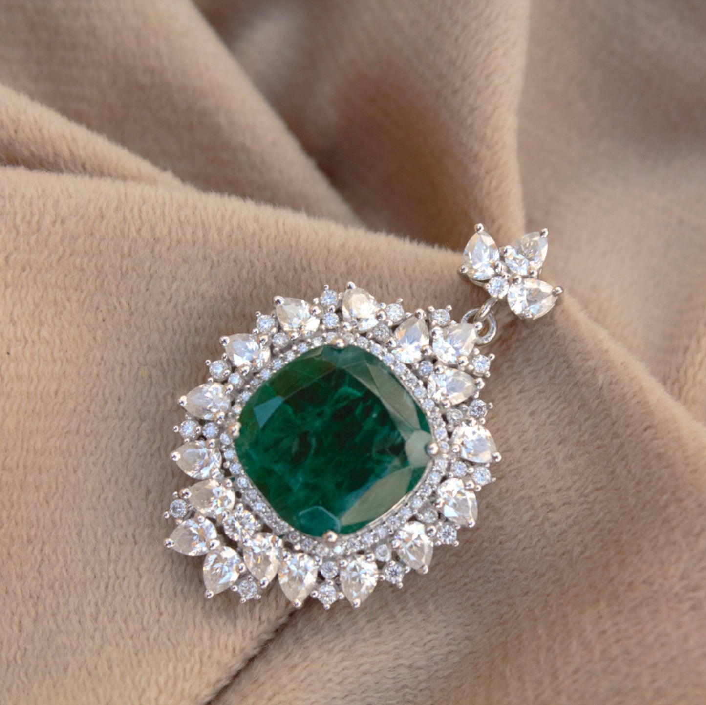 925 Sterling Silver Pendant, Delicate Without Chain Silver Pendant, Cushion Emerald with Moissanite Jewelry, Pendant for Birthday Gift