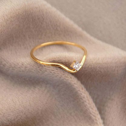 18k Solid Gold Moissanite Ring, Curved Prong Setting Thin Ring, Round Cut Minimalist Gold Ring, Moissanite Solid Gold Jewelry for Gift