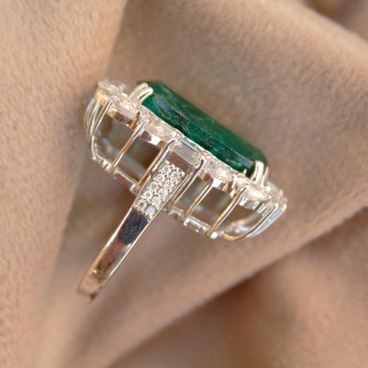 Elongate Cushion Emerald Inclusion with Moissanite Ring, Unique Ring for Men and Women, Green Gemstone Jewelry, Handmade Propose Ring Gift