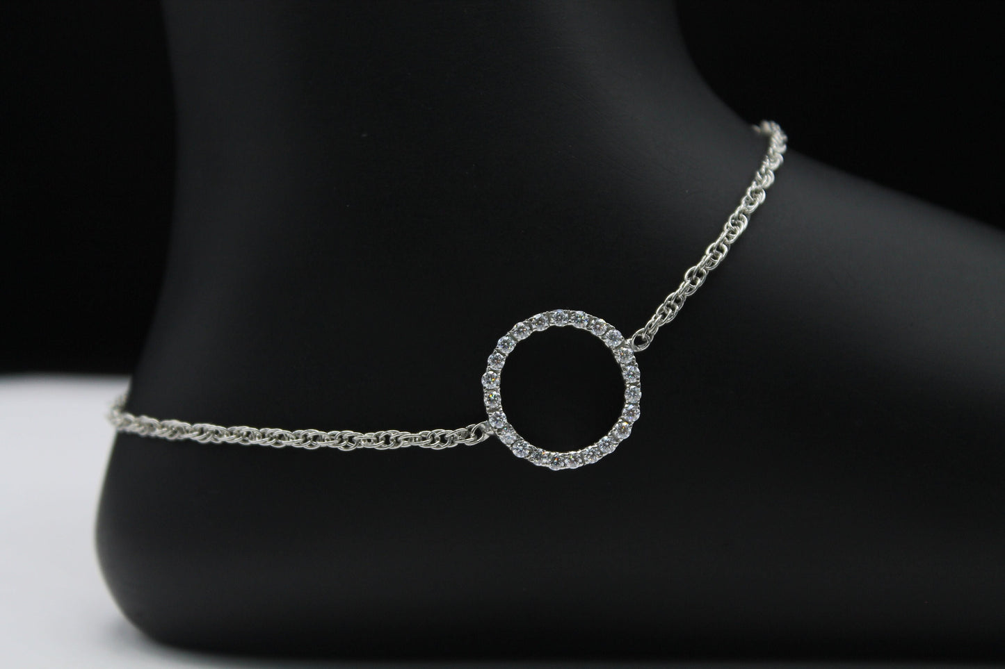 Adjustable Chain Anklet, Moissanite Circle Anklet, Dainty Foot Jewelry, Minimalist Anklet, Statement 925Silver Jewelry, Perfect Gift for Her