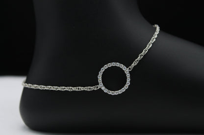 Adjustable Chain Anklet, Moissanite Circle Anklet, Dainty Foot Jewelry, Minimalist Anklet, Statement 925Silver Jewelry, Perfect Gift for Her