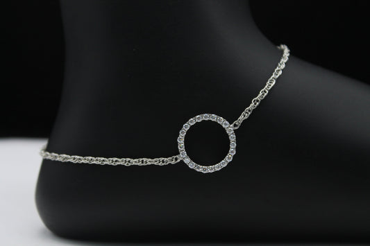 Adjustable Chain Anklet, Moissanite Circle Anklet, Dainty Foot Jewelry, Minimalist Anklet, Statement 925Silver Jewelry, Perfect Gift for Her
