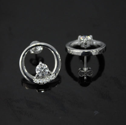 Round Moissanite Stud Earring for Women, Statement Stud Earring Silver, Round Cut Earrings, 925 Sterling Silver Studs, Perfect Birthday Gift